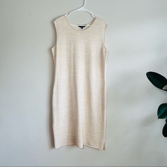 Ming Wang sleeveless shift midi dress golden thread - Picture 7 of 8